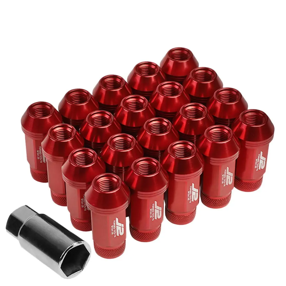 20Pcs J2 Engineering Forged Aluminum Red Lug Nut [Open Knurled End Acorn T7-021] [Conical Seat / M12 X 1.25] 1