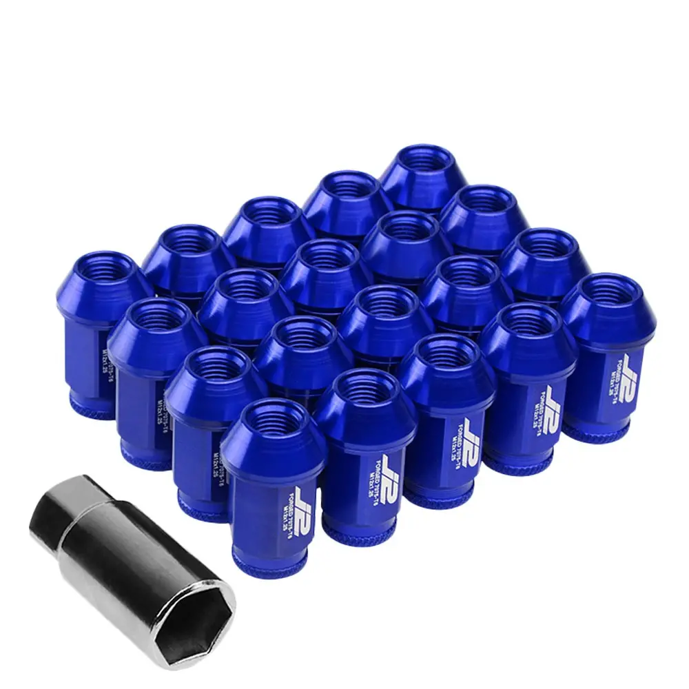 20Pcs J2 Engineering Forged Aluminum Blue Lug Nut [Open Knurled End Acorn T7-023] [Conical Seat / M12 X 1.25] 1