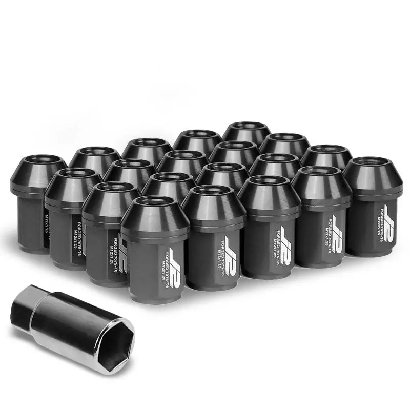 20Pcs J2 Engineering Aluminum Black Lug Nut [Close End Acorn T7-024] [Conical Seat / M12 X 1.25] 1