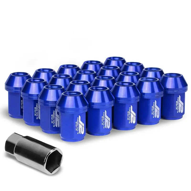 20Pcs J2 Engineering Aluminum Blue Lug Nut [Close End Acorn T7-024] [Conical Seat / M12 X 1.25] 1