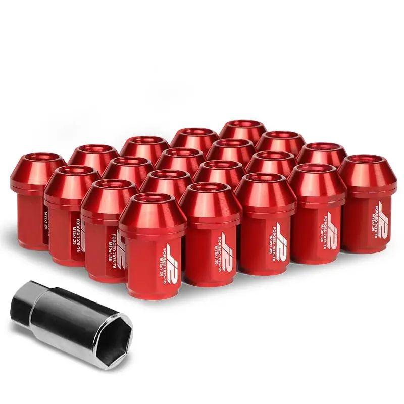 20Pcs J2 Engineering Aluminum Red Lug Nut [Close End Acorn T7-024] [Conical Seat / M12 X 1.25] 1