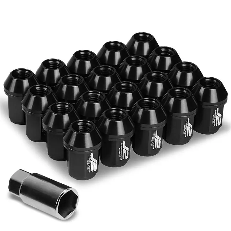 20Pcs J2 Engineering Forged Aluminum Black Lug Nut [Close End Acorn T7-024] [Conical Seat / M12 X 1.50] 1