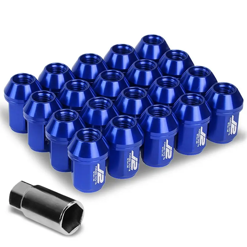 20Pcs J2 Engineering Forged Aluminum Blue Lug Nut [Close End Acorn T7-024] [Conical Seat / M12 X 1.50] 1