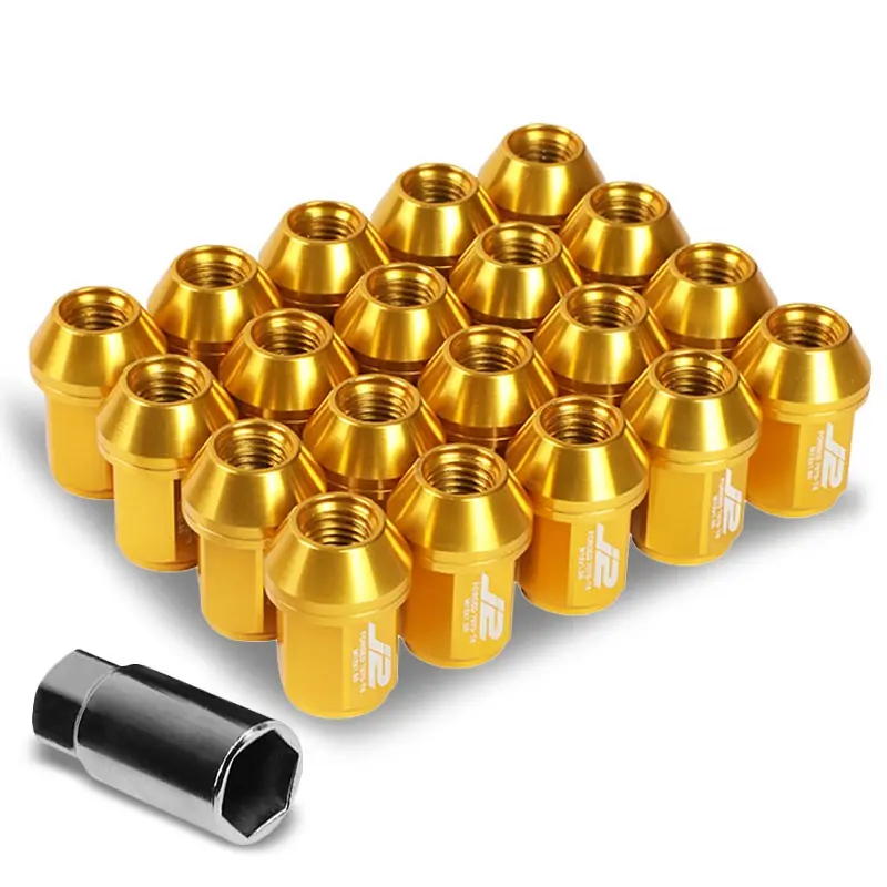 20Pcs J2 Engineering Forged Aluminum Gold Lug Nut [Close End Acorn T7-024] [Conical Seat / M12 X 1.50] 1