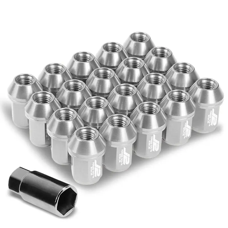20Pcs J2 Engineering Forged Aluminum Silver Lug Nut [Close End Acorn T7-024] [Conical Seat / M12 X 1.50] 1