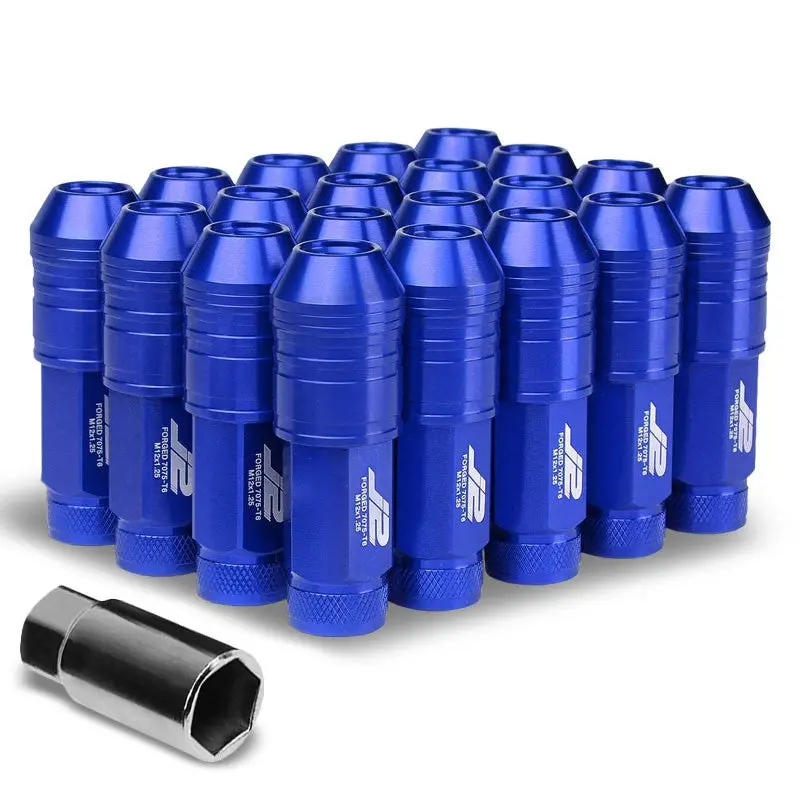 20Pcs J2 Engineering Aluminum Blue Lug Nut [Open Knurled End Acorn T7-025] [Conical Seat / M12 X 1.25] 1