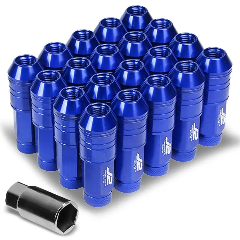 20Pcs J2 Engineering Forged Aluminum Blue Lug Nut [Open Knurled End Acorn T7-025] [Conical Seat / M12 X 1.50] 1