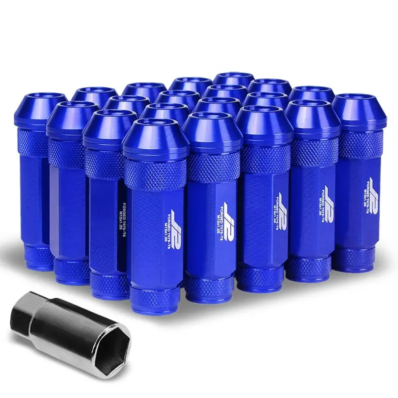 20Pcs J2 Engineering Aluminum Blue Lug Nut [Open Double Knurled End Acorn T7-026] [Conical Seat / M12 X 1.25] 1