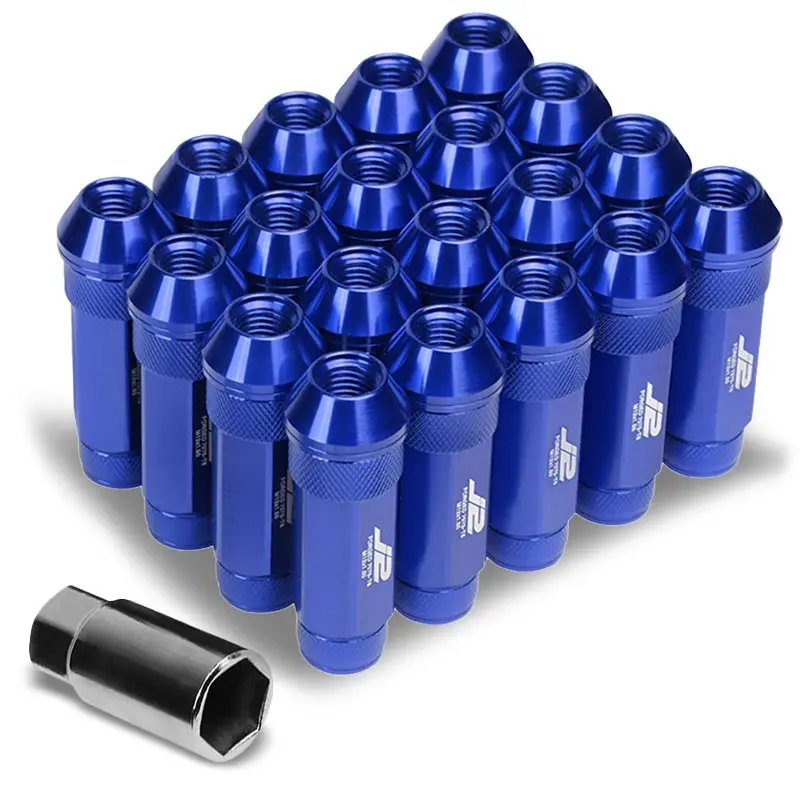 20Pcs J2 Engineering Forged Aluminum Blue Lug Nut [Open Double Knurled End Acorn T7-026] [Conical Seat / M12 X 1.50] 1