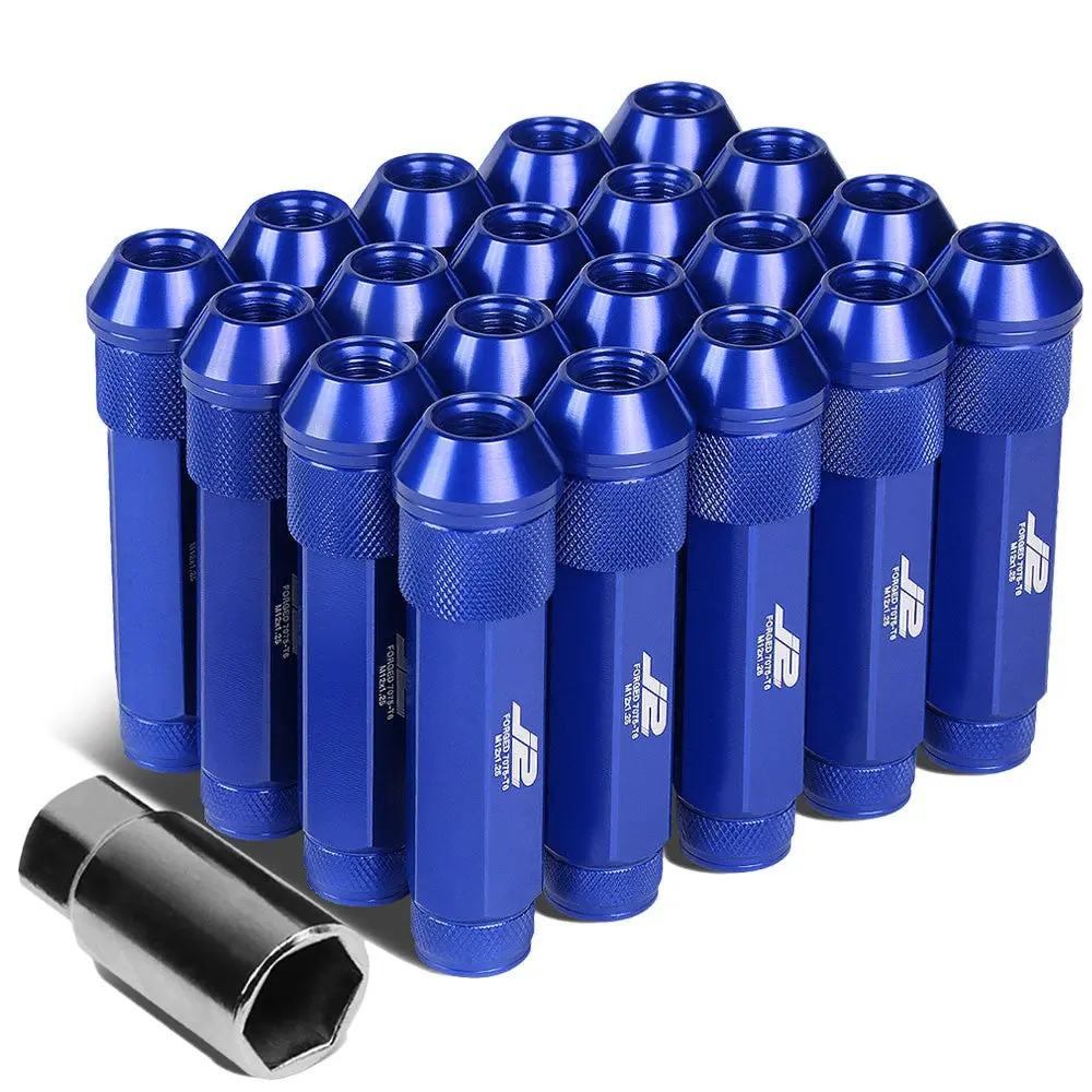 20Pcs J2 Engineering Forged Aluminum Blue Lug Nut [Open Double Knurled End Acorn T7-027] [Conical Seat / M12 X 1.25] 1