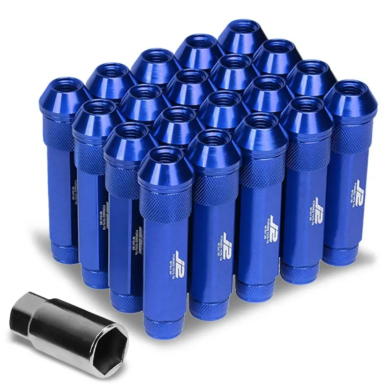 20Pcs J2 Engineering Forged Aluminum Blue Lug Nut [Open Double Knurled End Acorn T7-027] [Conical Seat / M12 X 1.50] 1