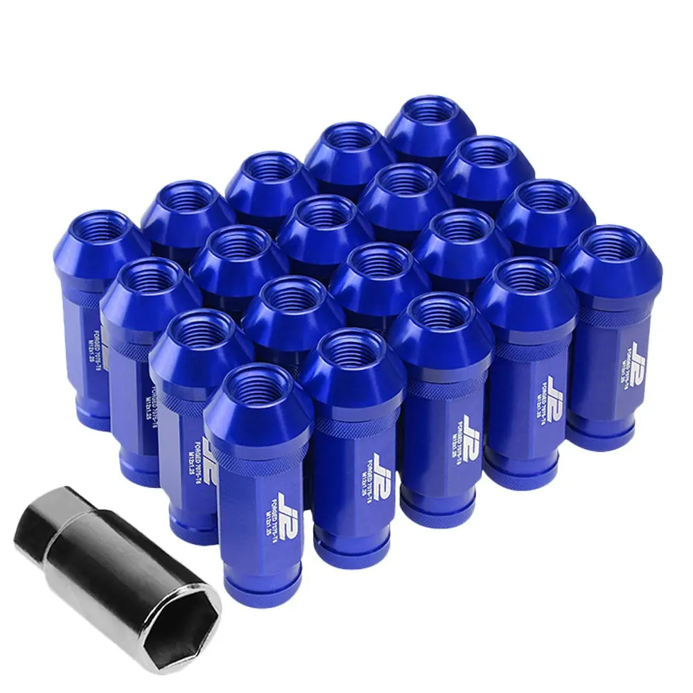 20Pcs J2 Engineering Forged Aluminum Blue Lug Nut [Open Knurled End Acorn T7-028] [Conical Seat / M12 X 1.25] 1