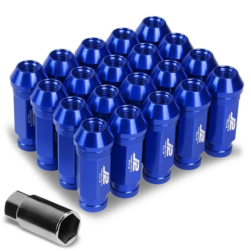 20Pcs J2 Engineering Forged Aluminum Blue Lug Nut [Open Knurled End Acorn T7-028] [Conical Seat / M12 X 1.50] 1