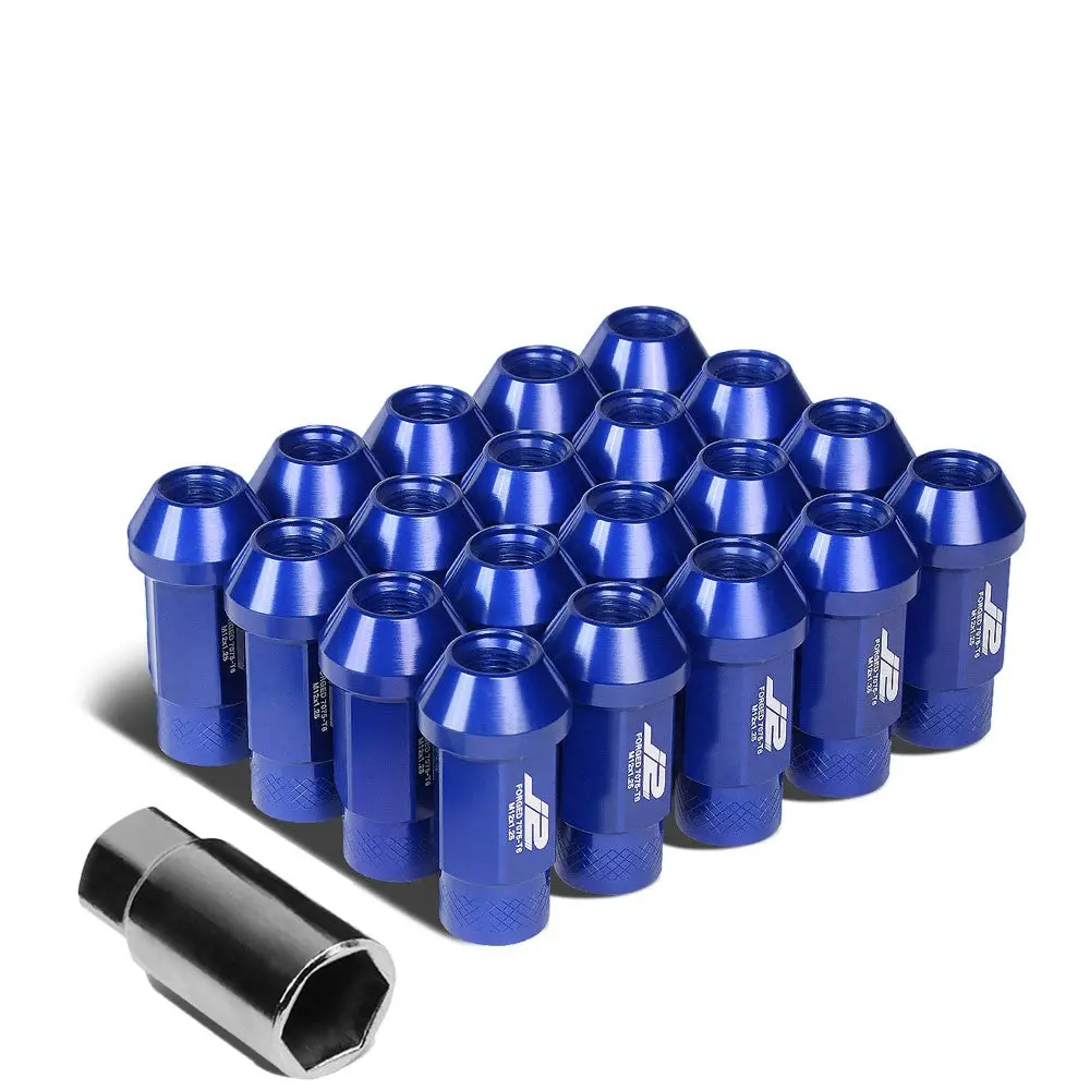 20Pcs J2 Engineering Forged Aluminum Blue Lug Nut [Open Knurled End Acorn T7-034] [Conical Seat / M12 X 1.25] 1