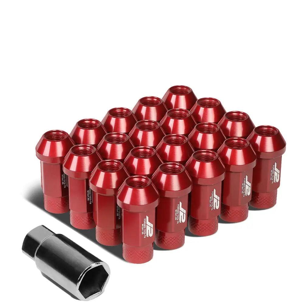 20Pcs J2 Engineering Forged Aluminum Red Lug Nut [Open Knurled End Acorn T7-034] [Conical Seat / M12 X 1.25] 1