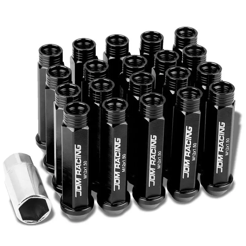 20Pcs Universal Aluminum Black Lug Nut [Open End Acorn Ty14] [Conical Seat / M12 X 1.50] 1