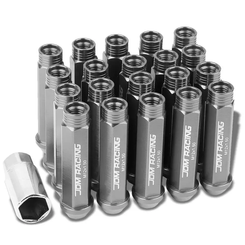 20Pcs Universal Aluminum Gunmetal Lug Nut [Open End Acorn Ty14] [Conical Seat / M12 X 1.50] 1