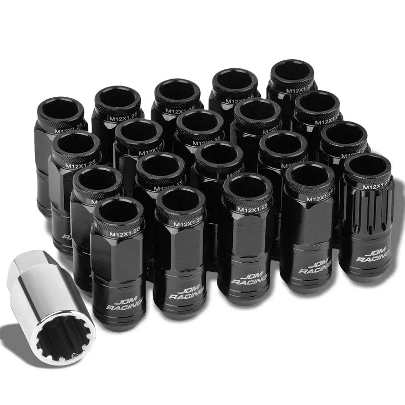 20Pcs Universal Aluminum Black Lug Nut [Open End Acorn Ty15] [Conical Seat / M12 X 1.25] 1