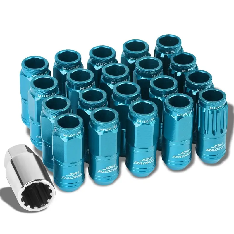 20Pcs Universal Aluminum Light Blue Lug Nut [Open End Acorn Ty15] [Conical Seat / M12 X 1.25] 1