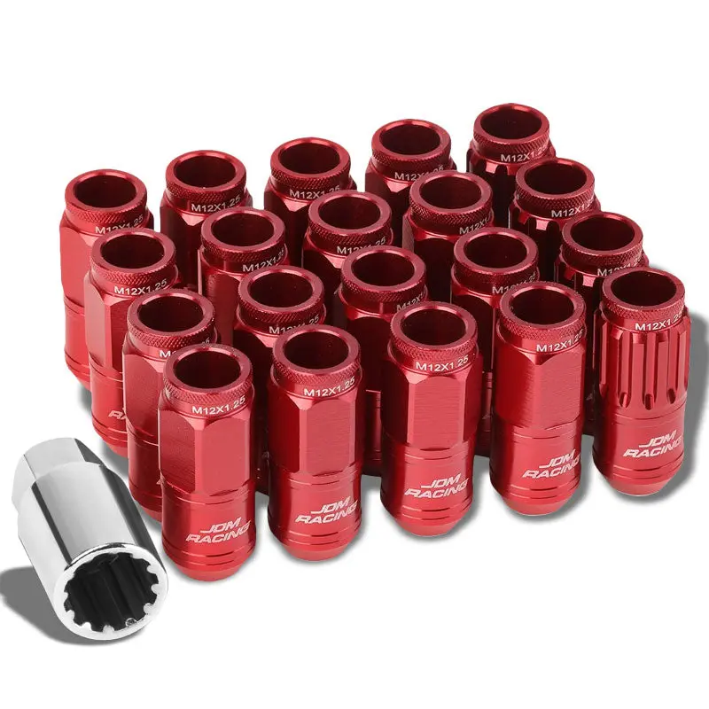 20Pcs Universal Aluminum Red Lug Nut [Open End Acorn Ty15] [Conical Seat / M12 X 1.25] 1