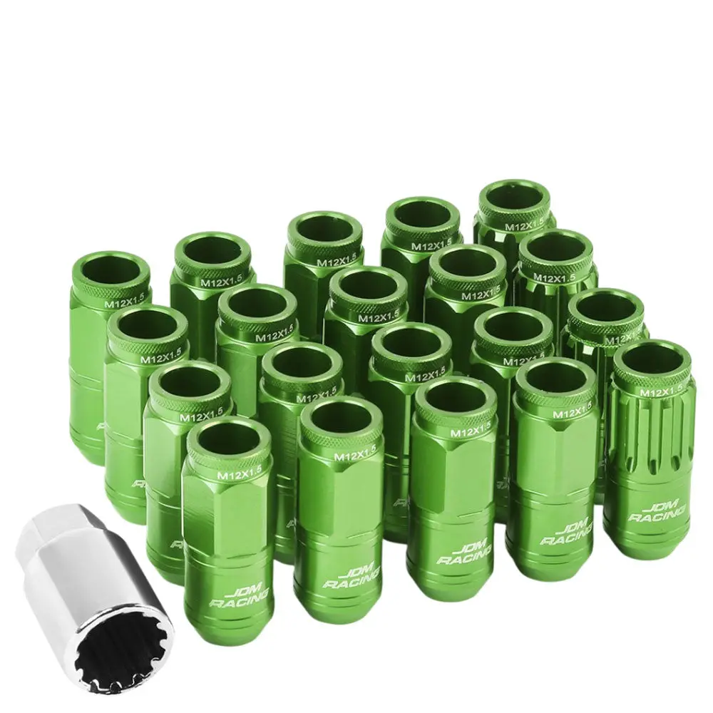 20Pcs Universal Aluminum Green Lug Nut [Open End Acorn Ty15] [Conical Seat / M12 X 1.50] 1