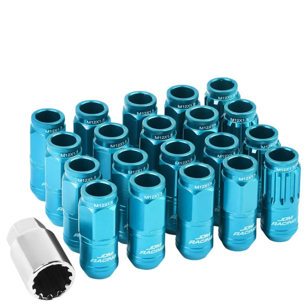 20Pcs Universal Aluminum Light Blue Lug Nut [Open End Acorn Ty15] [Conical Seat / M12 X 1.50] 1