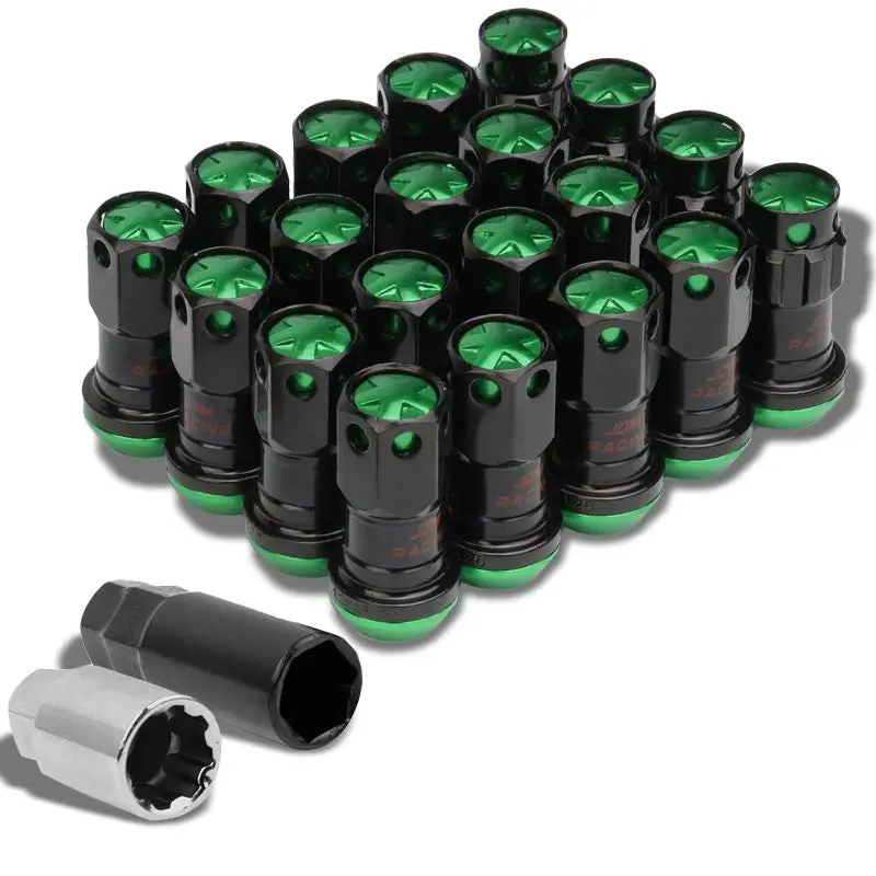 Green Accent/Black Body M12x1.25 Conical Close Tuner 16X Lug Nuts+4 Lock Nuts 1