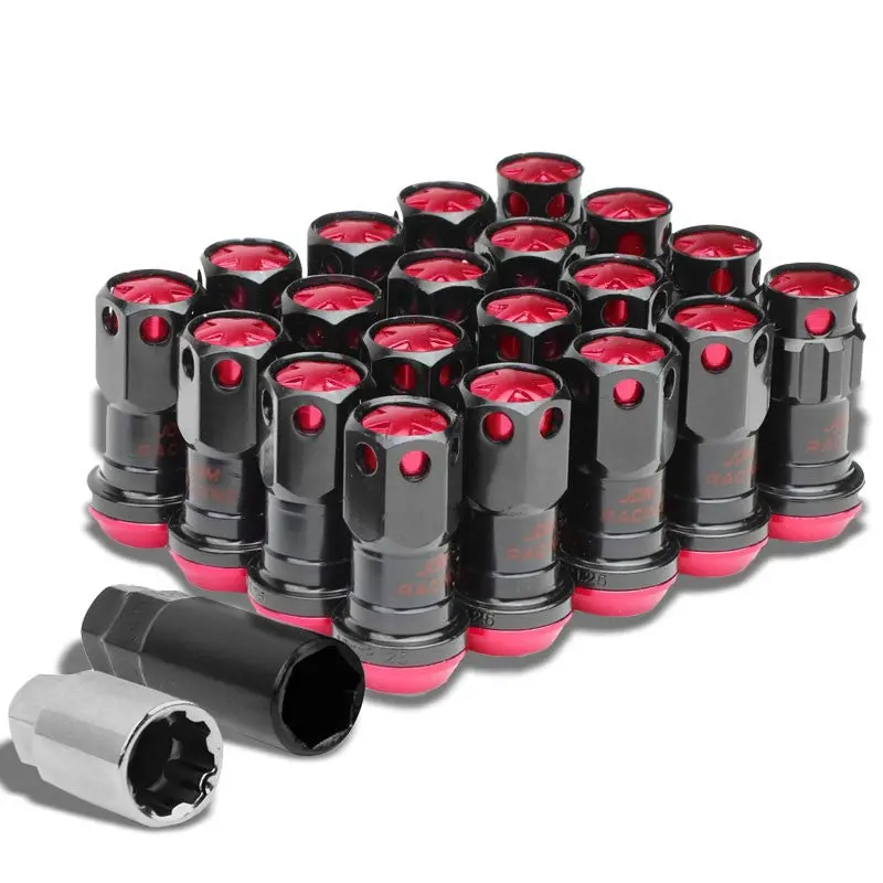 Red Accent/Black Body M12x1.50 Conical Close Lock Tuner 16X Lug Nuts+4 Lock Nuts 1