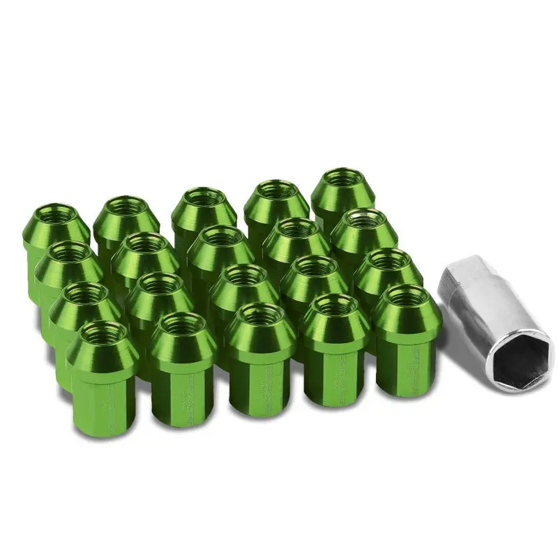 20Pcs Universal Aluminum Green Lug Nut [Close End Acorn Ty18] [Conical Seat / M12 X 1.50] 1