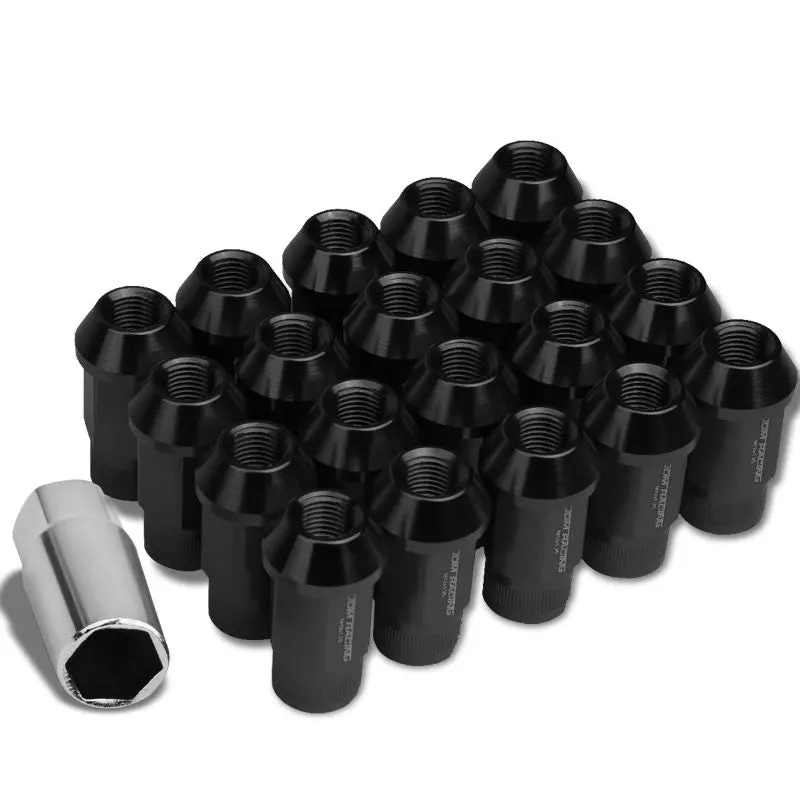 20Pcs Universal Aluminum Black Lug Nut [Open Rim End Acorn Ty21] [Conical Seat / M12 X 1.25] 1