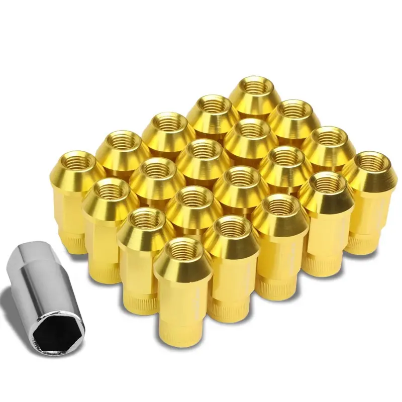 20Pcs Universal Aluminum Gold Lug Nut [Open Rim End Acorn Ty21] [Conical Seat / M12 X 1.25] 1