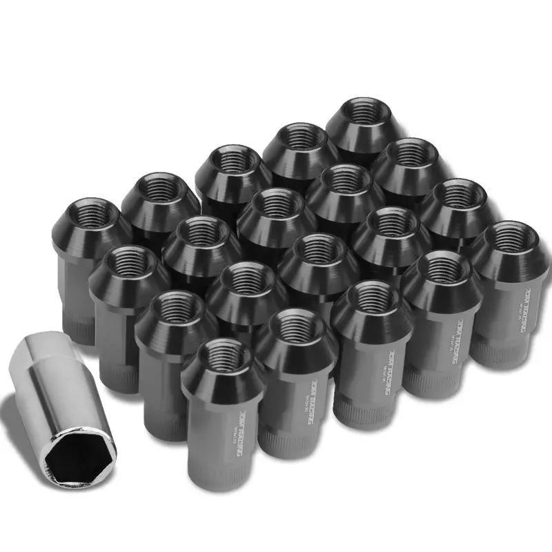 20Pcs Universal Aluminum Gunmetal Lug Nut [Open Rim End Acorn Ty21] [Conical Seat / M12 X 1.25] 1