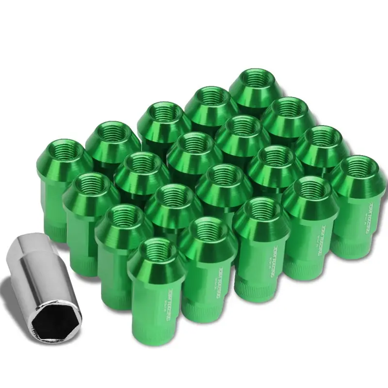 20Pcs Universal Aluminum Green Lug Nut [Open Rim End Acorn Ty21] [Conical Seat / M12 X 1.25] 1
