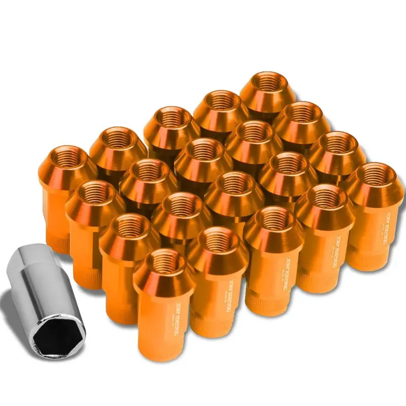 20Pcs Universal Aluminum Orange Lug Nut [Open Rim End Acorn Ty21] [Conical Seat / M12 X 1.25] 1