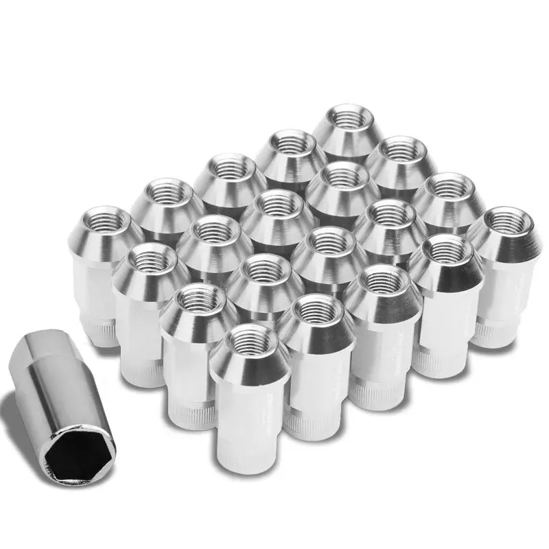 20Pcs Universal Aluminum Silver Lug Nut [Open Rim End Acorn Ty21] [Conical Seat / M12 X 1.25] 1