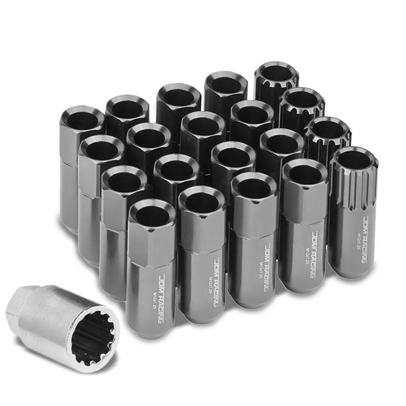 20Pcs Universal Aluminum Gunmetal Lug Nut [Open End Acorn Ty23] [Conical Seat / M12 X 1.25] 1