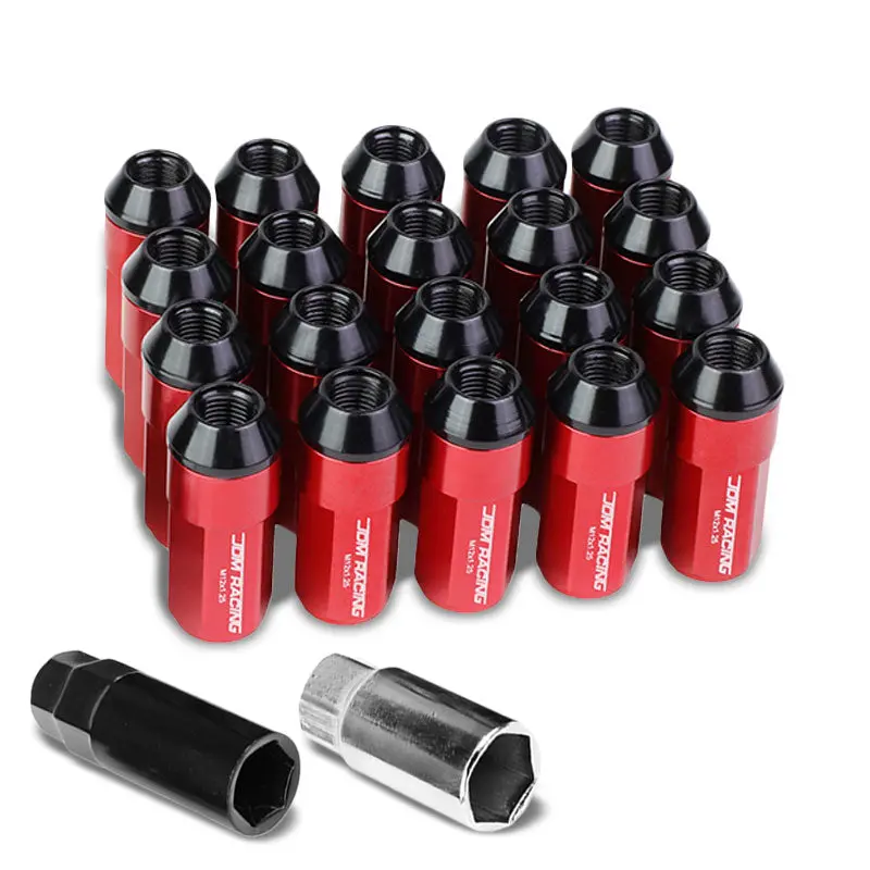 20Pcs Universal Aluminum Red Lug Nut [Dual Thread Acorn Ty27] [Conical Seat / M12 X 1.25] 1