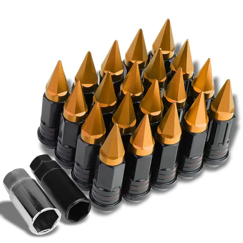 20Pcs Universal Aluminum Orange Lug Nut [Open End Acorn Lock W/ Spike Cap Ty32] [Conical Seat / M12 X 1.50] 1