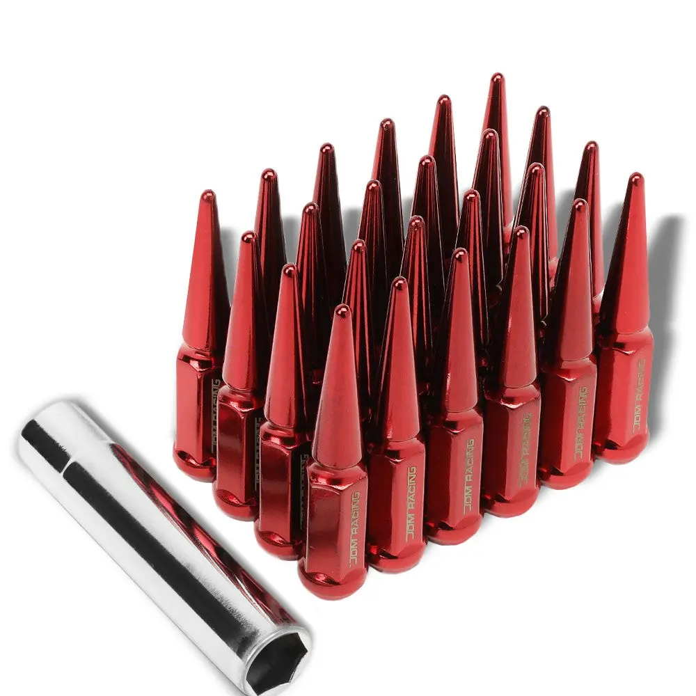 24Pcs Heavy Duty Steel Red Closed End Lug Nuts For M14x1.50 Conical Seat Wheel 1