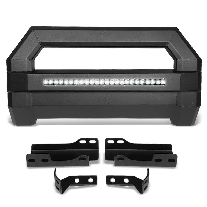 Square Textured Bull Bar Grill Guard+License Bracket+Led Bar For 07-18 Tahoe 1