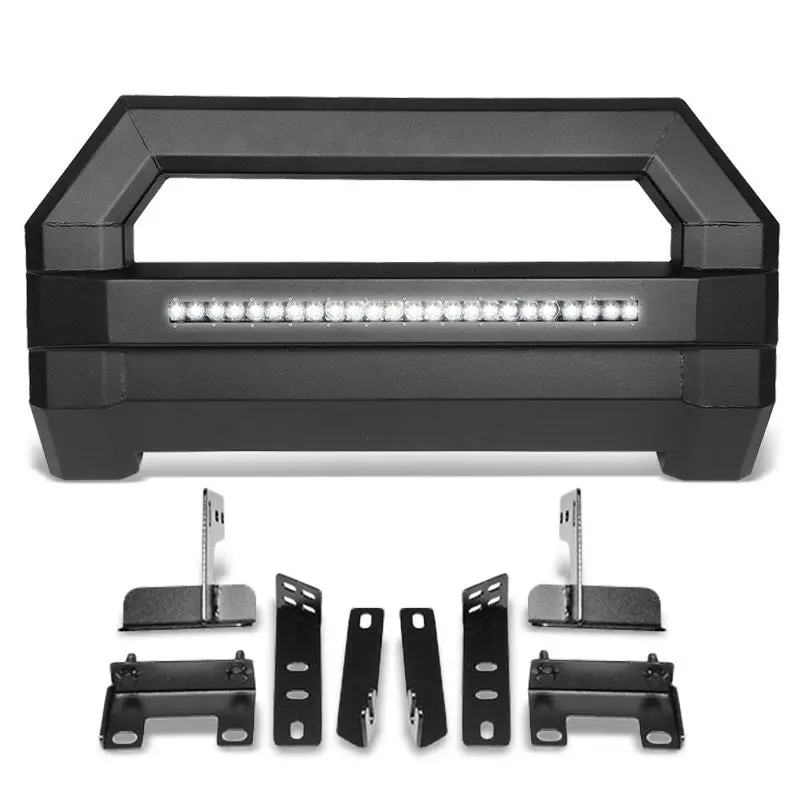 Square Textured Bull Bar Grill Guard+License Bracket+Led Bar For 09-18 Ram 1500 1