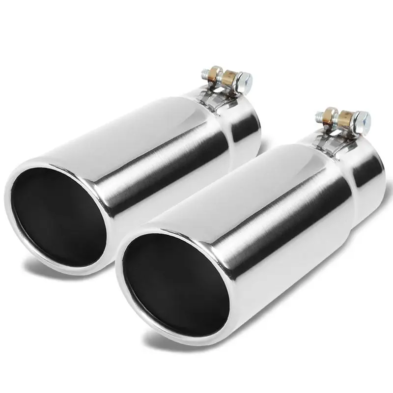 2Pcs 3" Inlet Stainless Steel Round Rolled Exhaust Muffler Tip 10.25"L/3.5" Tip 1