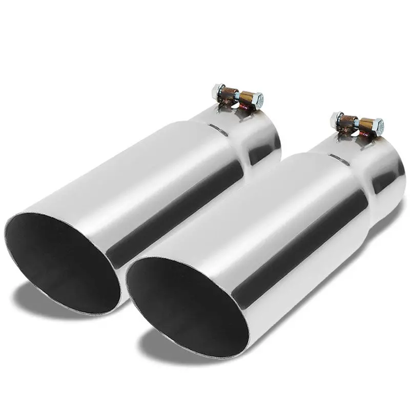 2Pcs 3" Inlet Stainless Steel Round Rolled Exhaust Muffler Tip 11.75"L/3.5" Tip 1