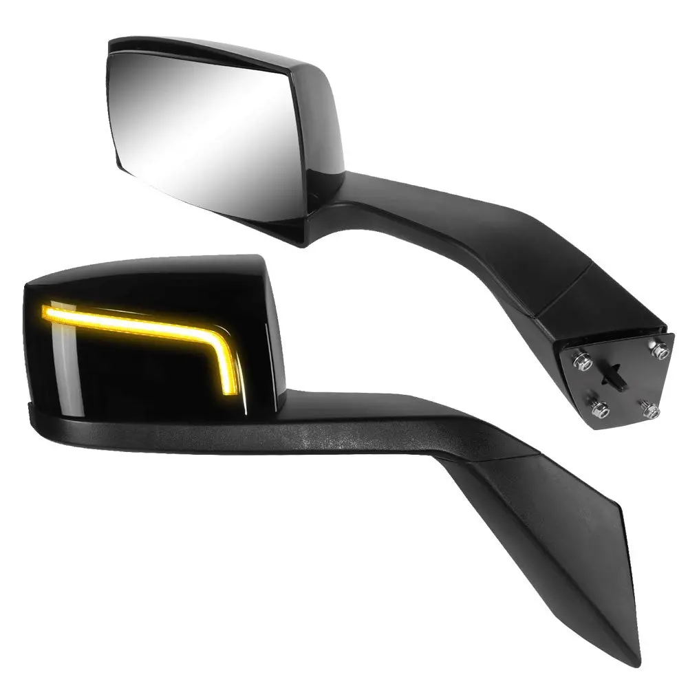 Black [Sequential L-Pattern Led Turn Signal] Manual Side View Mirror Assembly For 04-18 Volvo Vn Series 1