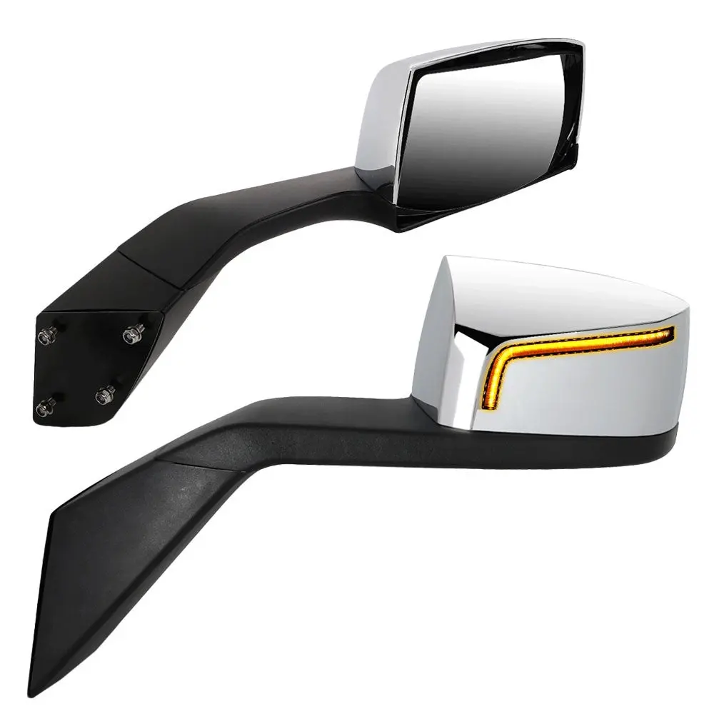Chrome [Sequential L-Pattern Led Turn Signal] Manual Side View Mirror Assembly For 04-18 Volvo Vn Series 1