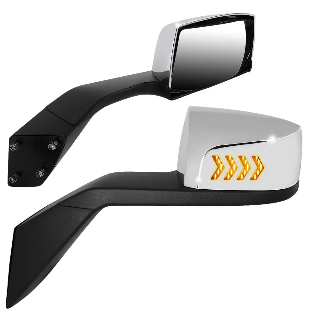 Chrome [Sequential 4-Arrow Led Turn Signal] Manual Side View Mirror Assembly For 04-18 Volvo Vn Series 1