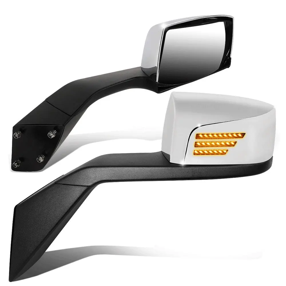 Chrome [Sequential 3-Strip Led Turn Signal] Manual Side View Mirror Assembly For 04-18 Volvo Vn Series 1