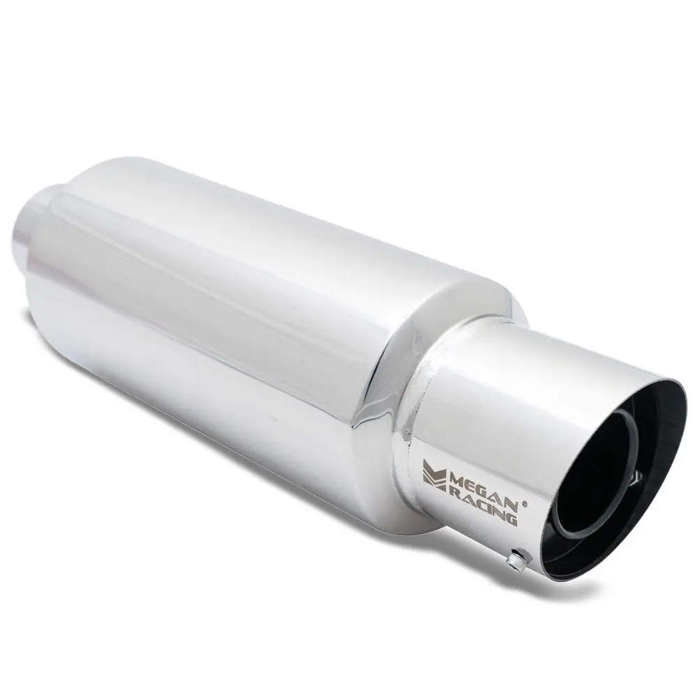 Megan M-Gt Style 3" Inlet Universal Muffler Silver Chrome Round Tip +Silencer 1