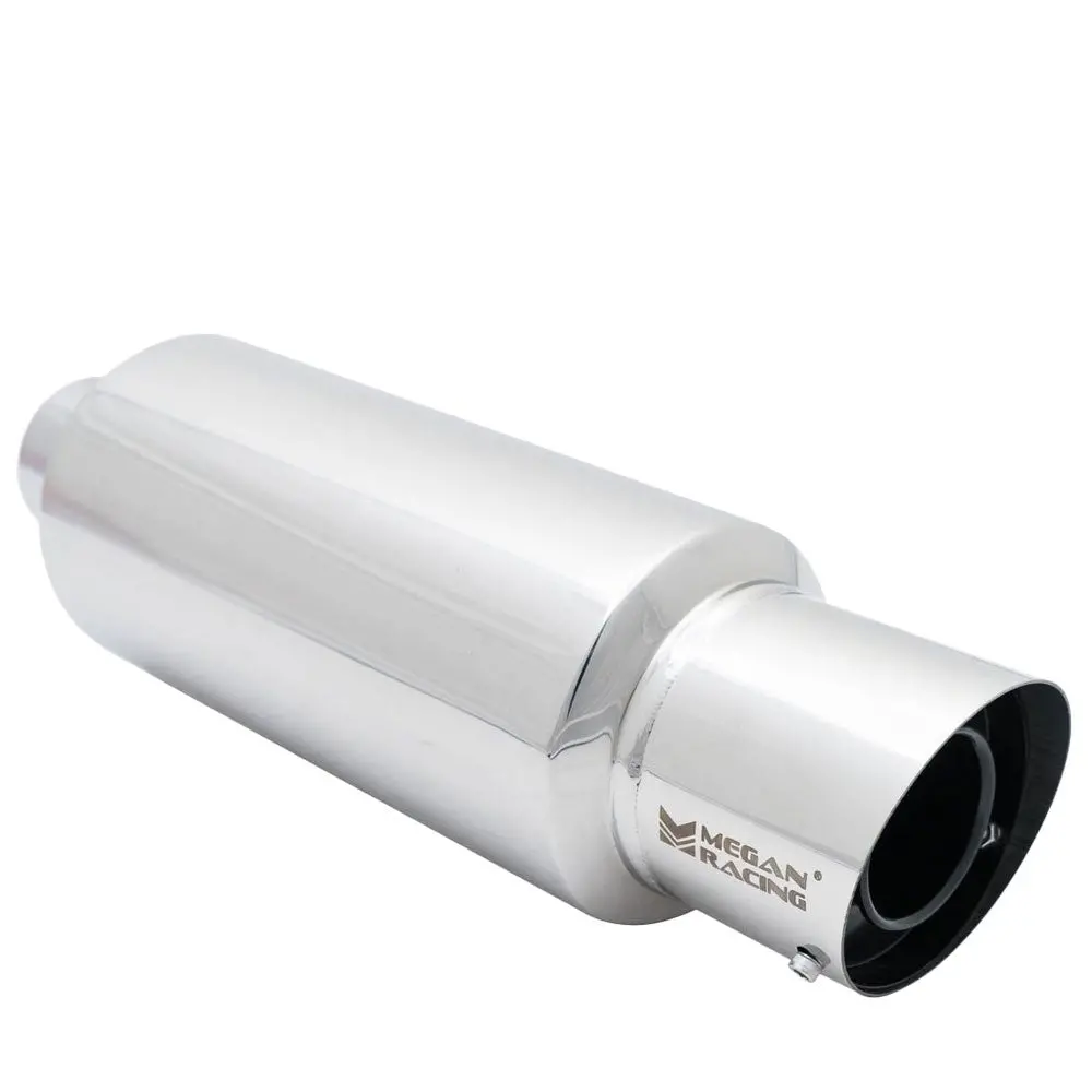 Megan Racing M-Gt Style Weld-On Exhaust Muffler Silver Chrome Finish Round Tip 1
