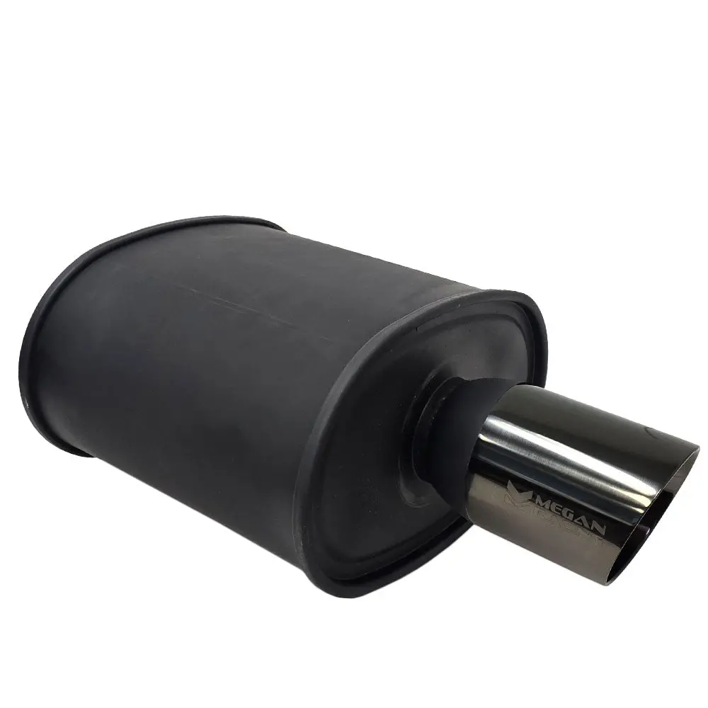 Megan M-Bc Turbo Series 3" Inlet Exhaust Muffler [Matte Black Canister / Black Chrome Tip] 1